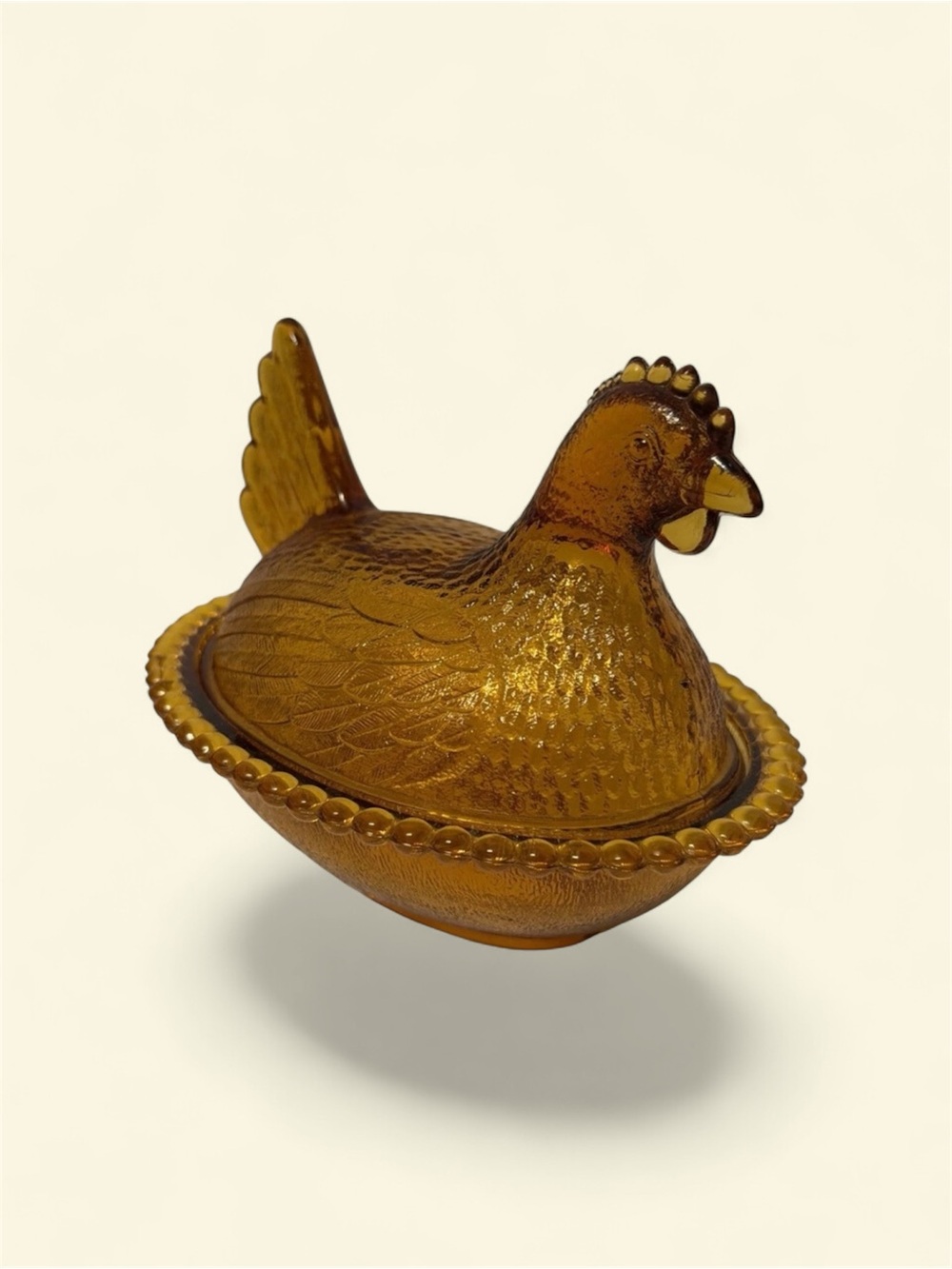 Vintage MCM Indiana Glass Amber Hen on Nest Covered Dish Candy Bowl
Beaded Bowl